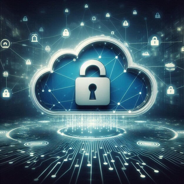 Tecnología abstracta de fondo una nube que tiene un bloqueo en él