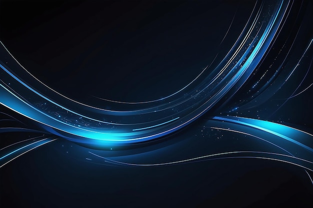 Tecnología abstracta futurista azul brillante línea curva en diseño azul oscuro fondo de lujo moderno