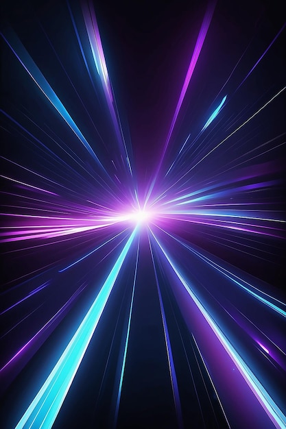 Tecnología abstracta futurista líneas de luz azul y púrpura brillante con efecto de desenfoque de movimiento de velocidad sobre fondo azul oscuro ilustración vectorial