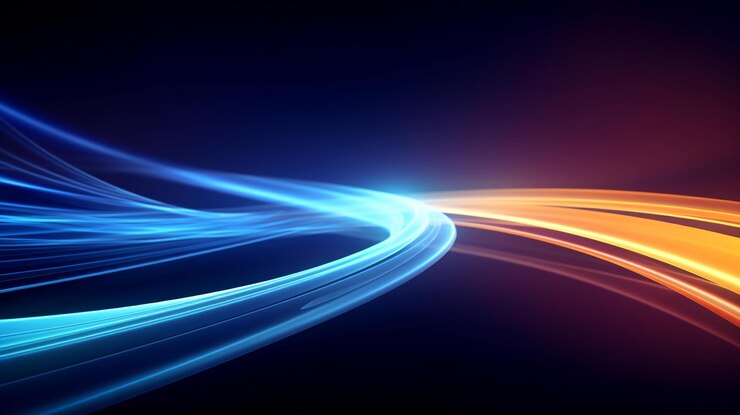 Tecnología abstracta futurista de neón azul brillante líneas de luz rosa con movimiento de velocidad generado por la IA