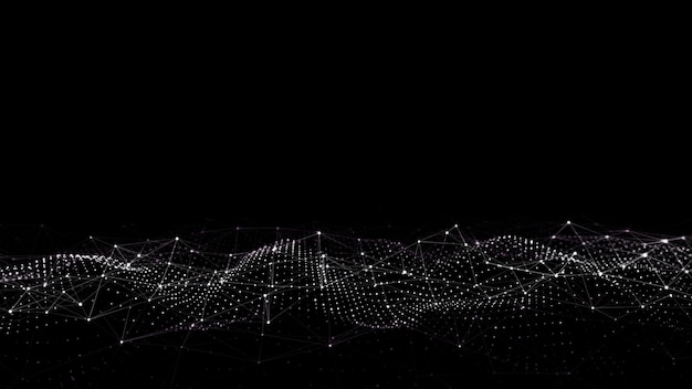 Tecnología abstracta onda de partículas Visualización de grandes datos Fondo con puntos de movimiento
