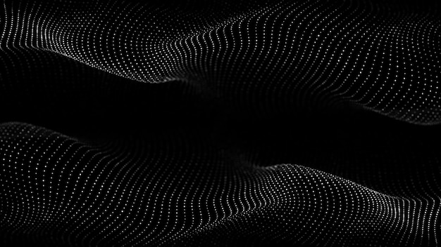Tecnologia abstrata onda de partículas visualização de grandes dados fundo escuro com pontos de movimento e linhas inteligência artificial