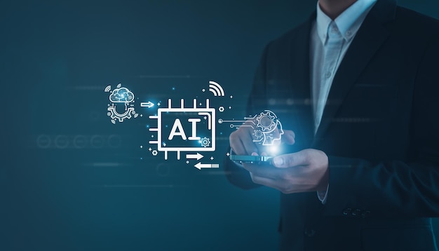 Tecnología AI Aprendizaje e Inteligencia Artificial ConceptoUso del mensaje de comandos para generar algo Transformación tecnológica futurista