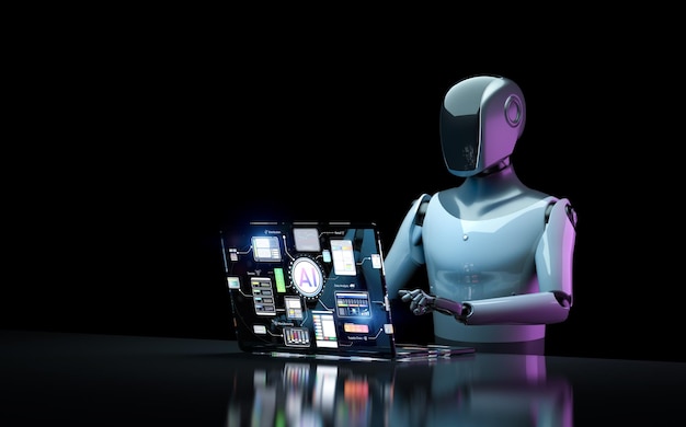 tecnologia Ai com robô humanoide com interface gráfica hud