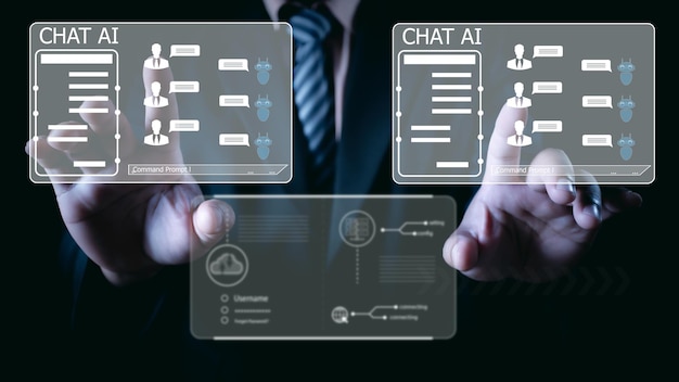 Tecnología Ai Inteligencia artificial hombre usando tecnología robot inteligente Charla con Ai