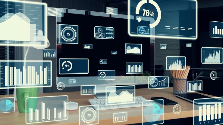 Foto tecnología de análisis de datos visuales empresariales mediante software informático creativo