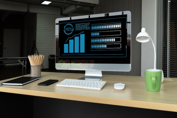 Foto tecnología de análisis de datos visuales empresariales mediante software informático creativo