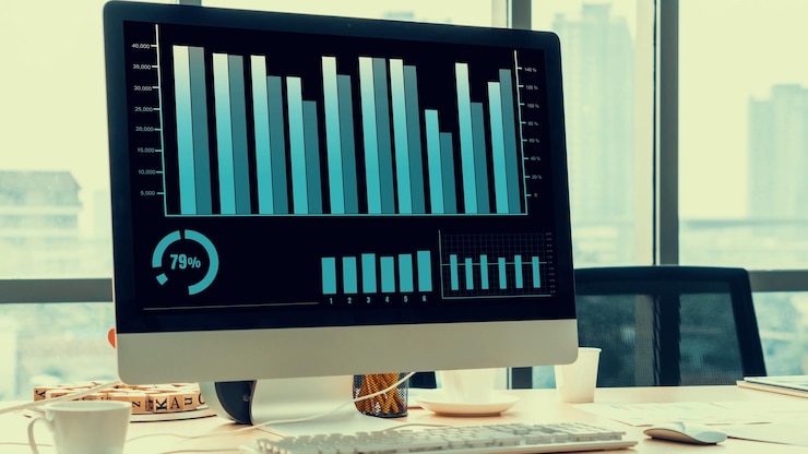Foto tecnología de análisis de datos visuales empresariales mediante software informático creativo