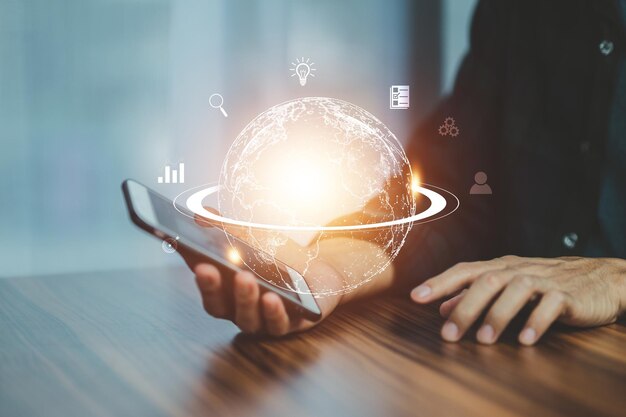 Tecnología de aplicación de conexión a Internet global de negocios y marketing digital