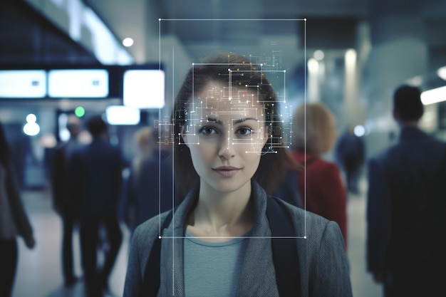 Foto tecnologia avançada de reconhecimento facial escaneia transeuntes em ruas movimentadas da cidade e no metrô
