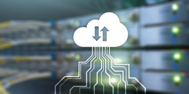Tecnología Banner Nube Redes Almacenamiento de datos Concepto de Internet en la sala de servidores borrosa