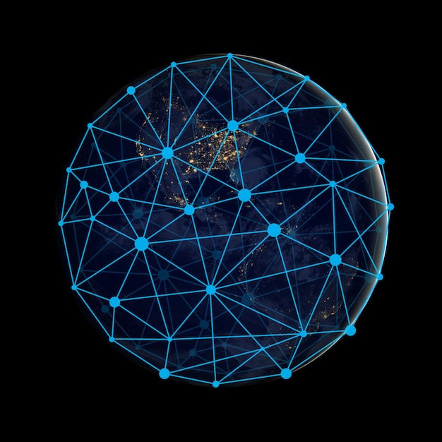 Tecnología Big DataCommunication para negocios de Internet Red mundial global y telecomunicaciones en la tierra e IoT Elementos de esta imagen proporcionados por la NASA