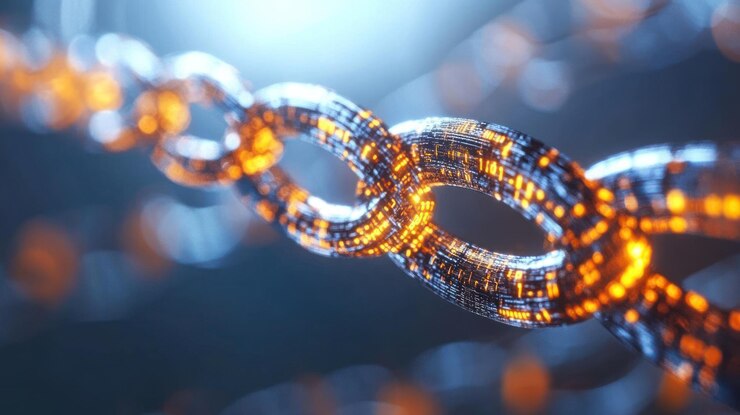 Foto tecnología blockchain una cadena digital de datos seguros