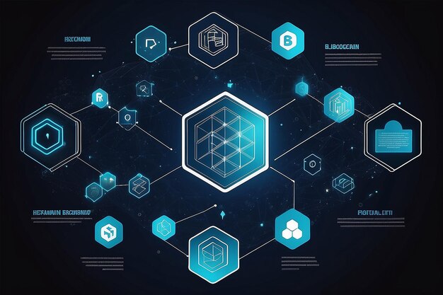 tecnologia blockchain com ícones como blockchain funciona fundo hexágono abstrato