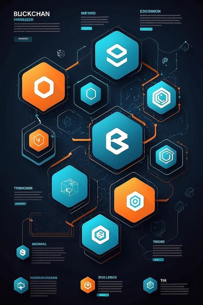 tecnologia blockchain com ícones como blockchain funciona fundo hexágono abstrato