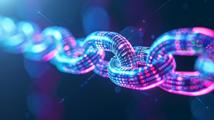 Foto tecnología blockchain futurista en la industria del entretenimiento con colores de neón y ia