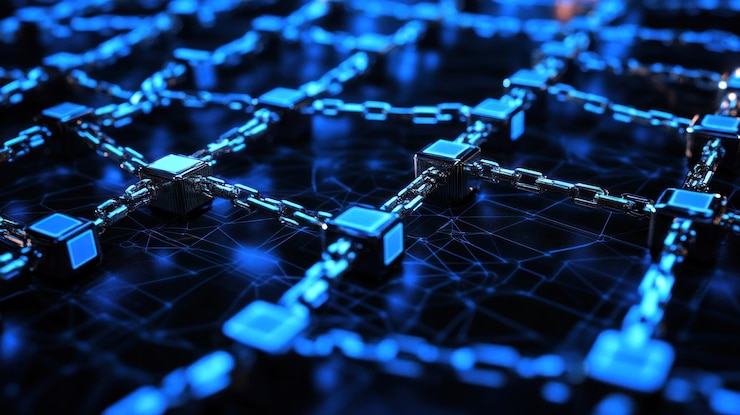 Foto tecnología blockchain una red de bloques interconectados