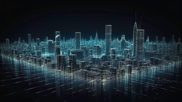 Tecnología de ciencia ficción futurista con holograma urbano generado por IA