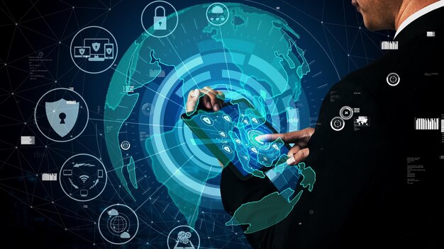 Tecnología de cifrado de seguridad cibernética para proteger la privacidad de los datos conceptual