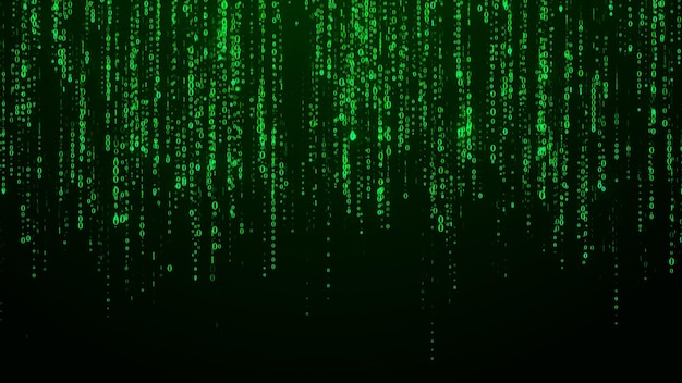Tecnologia código binário dígitos aleatórios caindo na tela software hackeado matrix sciense fundo análise de grandes dados renderização 3d