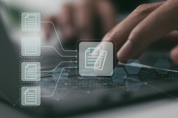 Foto tecnología comercial corporativa, base de datos de documentación en línea, sistema de gestión de documentos (dms), base de datos de documentación en línea y automatización de procesos para manejar archivos de manera eficiente.