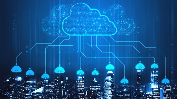 Foto tecnología de computación en la nube y almacenamiento de datos en línea para un concepto de red empresarial astuto