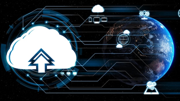 Tecnología de computación en la nube y almacenamiento de datos en línea para un concepto de red empresarial astuto