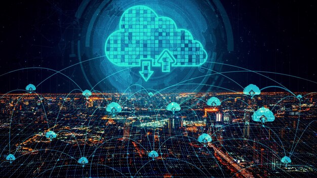 Tecnología de computación en la nube y almacenamiento de datos en línea para un concepto de red empresarial astuto