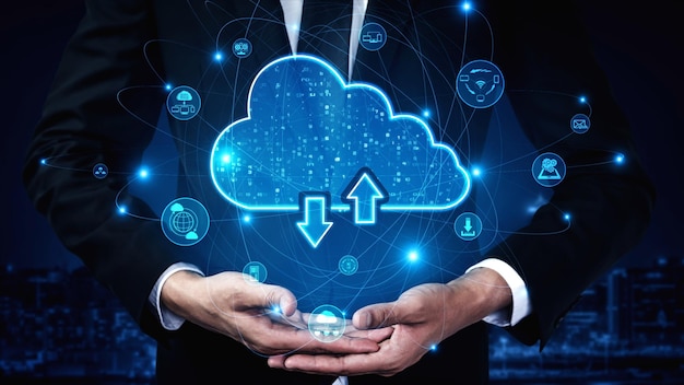 Tecnología de computación en la nube y almacenamiento de datos en línea para un concepto de red empresarial astuto