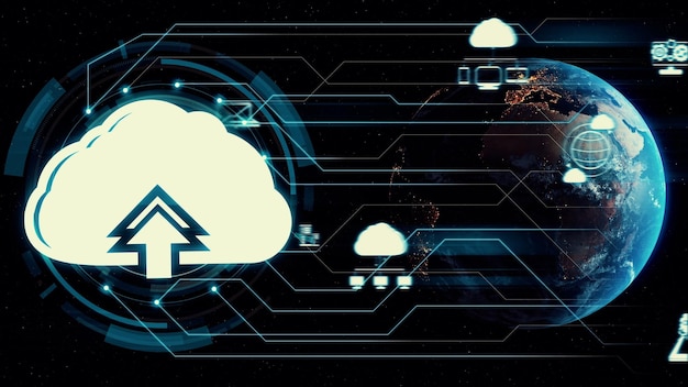 Tecnología de computación en la nube y almacenamiento de datos en línea para un concepto de red empresarial astuto
