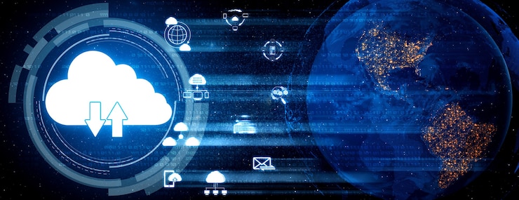 Foto tecnología de computación en la nube y almacenamiento de datos en línea para el concepto de red empresarial.