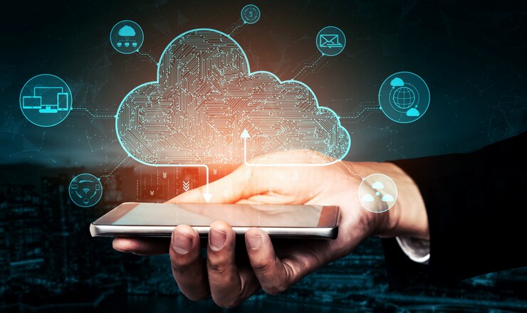 Foto tecnología de computación en la nube y almacenamiento de datos en línea para el concepto de red empresarial.