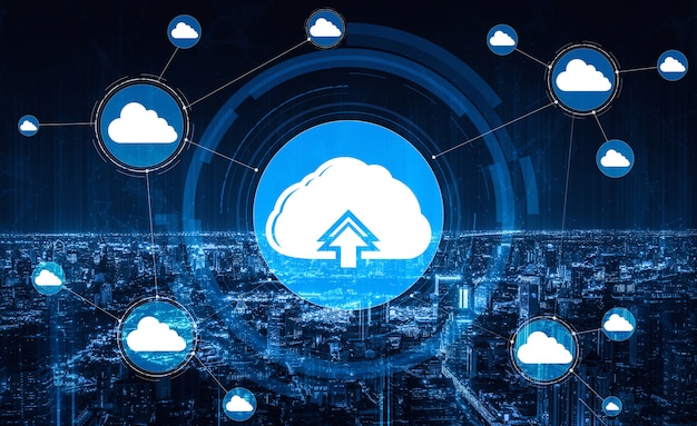 Tecnología de computación en la nube y almacenamiento de datos en línea para el concepto de red empresarial.