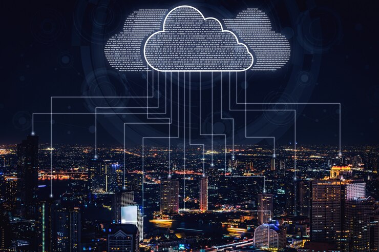 Foto tecnología de computación en la nube y almacenamiento de datos en línea para el concepto de red empresarial.