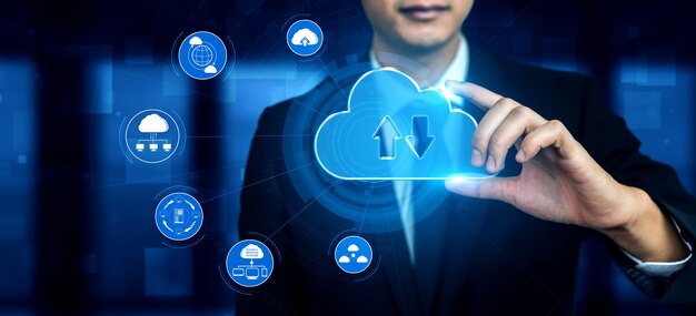 Tecnología de computación en la nube y almacenamiento de datos en línea para el concepto de red empresarial.