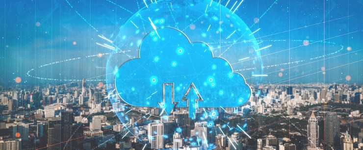 Foto tecnología de computación en la nube y almacenamiento de datos en línea para el concepto de red empresarial.