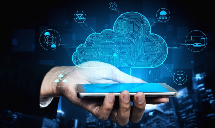 Foto tecnología de computación en nube y almacenamiento de datos en línea para el concepto de red empresarial