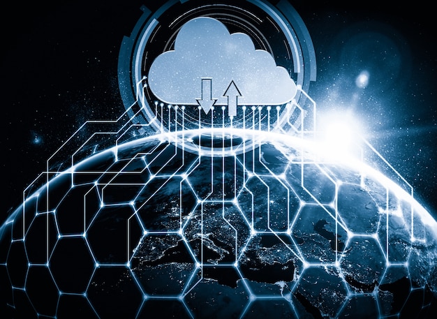 Foto tecnología de computación en la nube y almacenamiento de datos en línea en una percepción innovadora