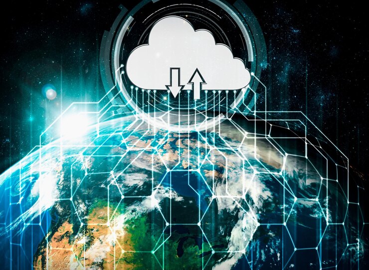 Foto tecnología de computación en nube y almacenamiento de datos en línea en una percepción innovadora