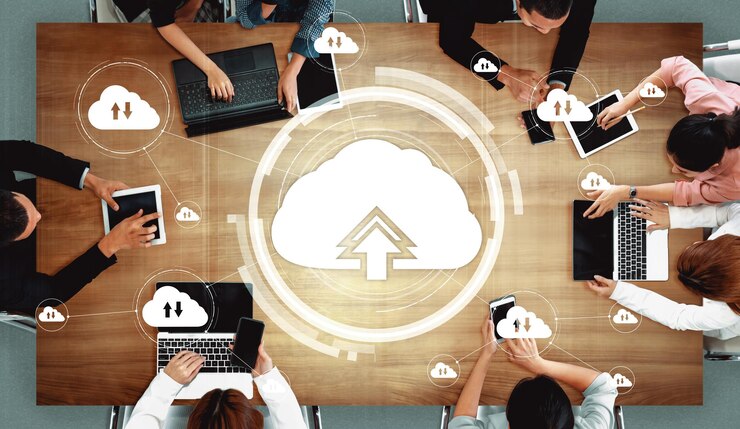 Foto tecnología de computación en nube y almacenamiento de datos en línea para redes empresariales