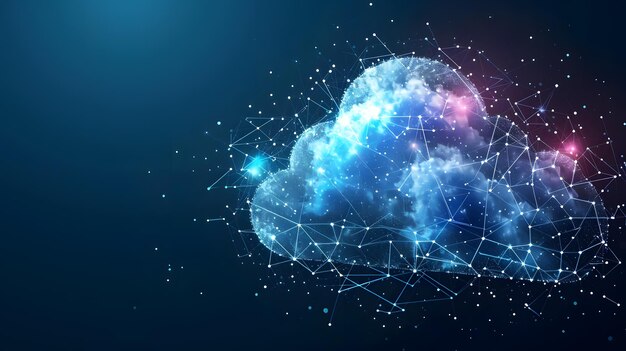 Tecnología de computación en la nube Internet en fondo azul Concepto en línea de tecnología en la nube de grandes datos