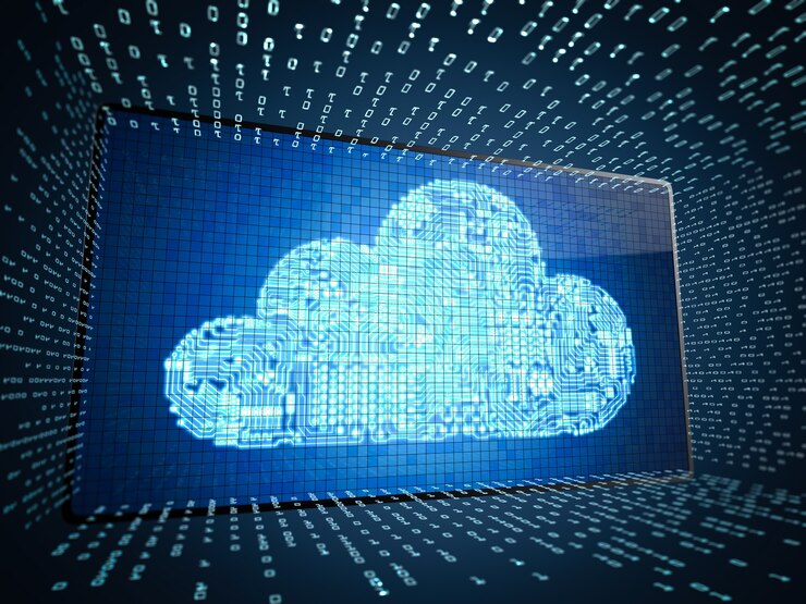 Foto tecnología de computación en la nube con pantalla digital con pantalla en la nube