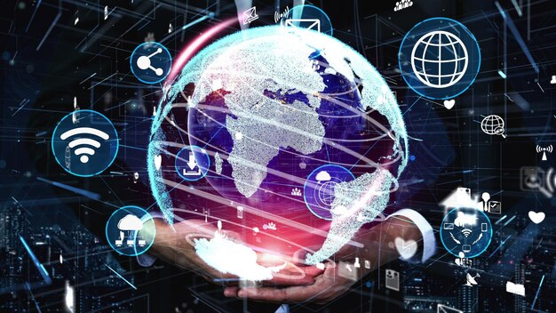 Tecnología de comunicación 5G de la red de Internet conceptual