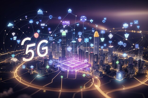 Tecnología de comunicación 5g de la red de internet.