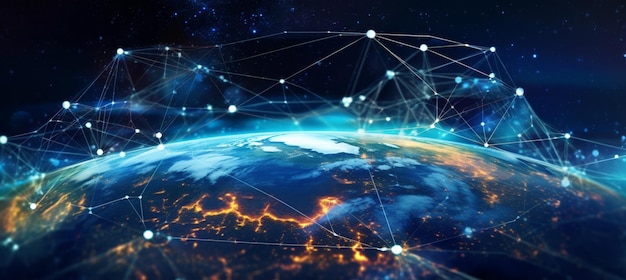 Tecnología de la comunicación para negocios en Internet Red mundial global y telecomunicaciones en la tierra