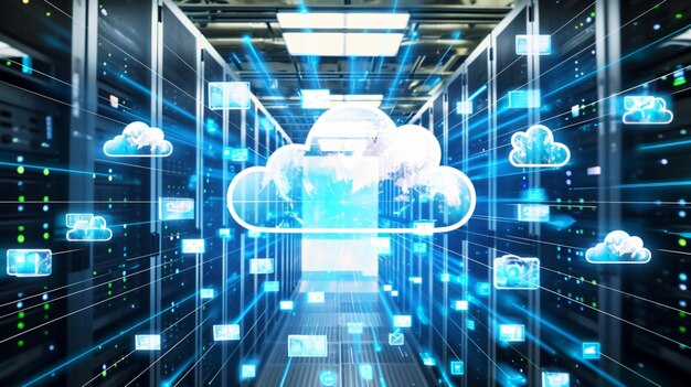 Tecnología y concepto de negocio Hud y computación en nube digital de seguridad cibernética Datos digitales