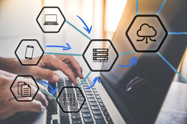 Foto tecnología concepto de servicio de computación en la nube digitalización flujo de almacenamiento en internet protección seguridad