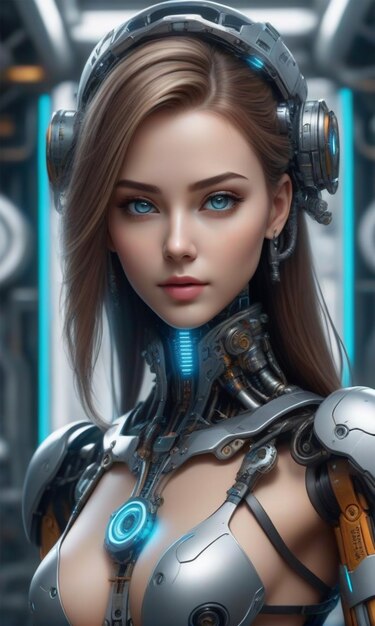 Foto tecnología cyborg femenina del futuro