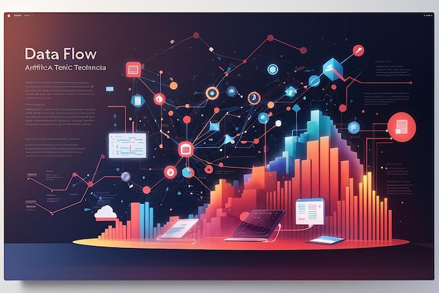 Tecnología de datos artificiales y ciencia de datos Ilustración del concepto de flujo de datos