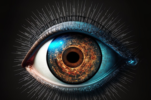 Tecnologia de biometria da retina com remix digital do olho do homem